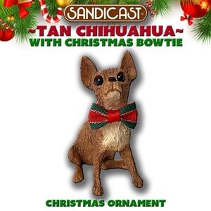 Sandicast Tan CHIHUAHUA with Christmas Bow tie